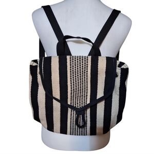 Universal Thread Black & Cream Striped Woven Backpack Purse Boho Minimalist